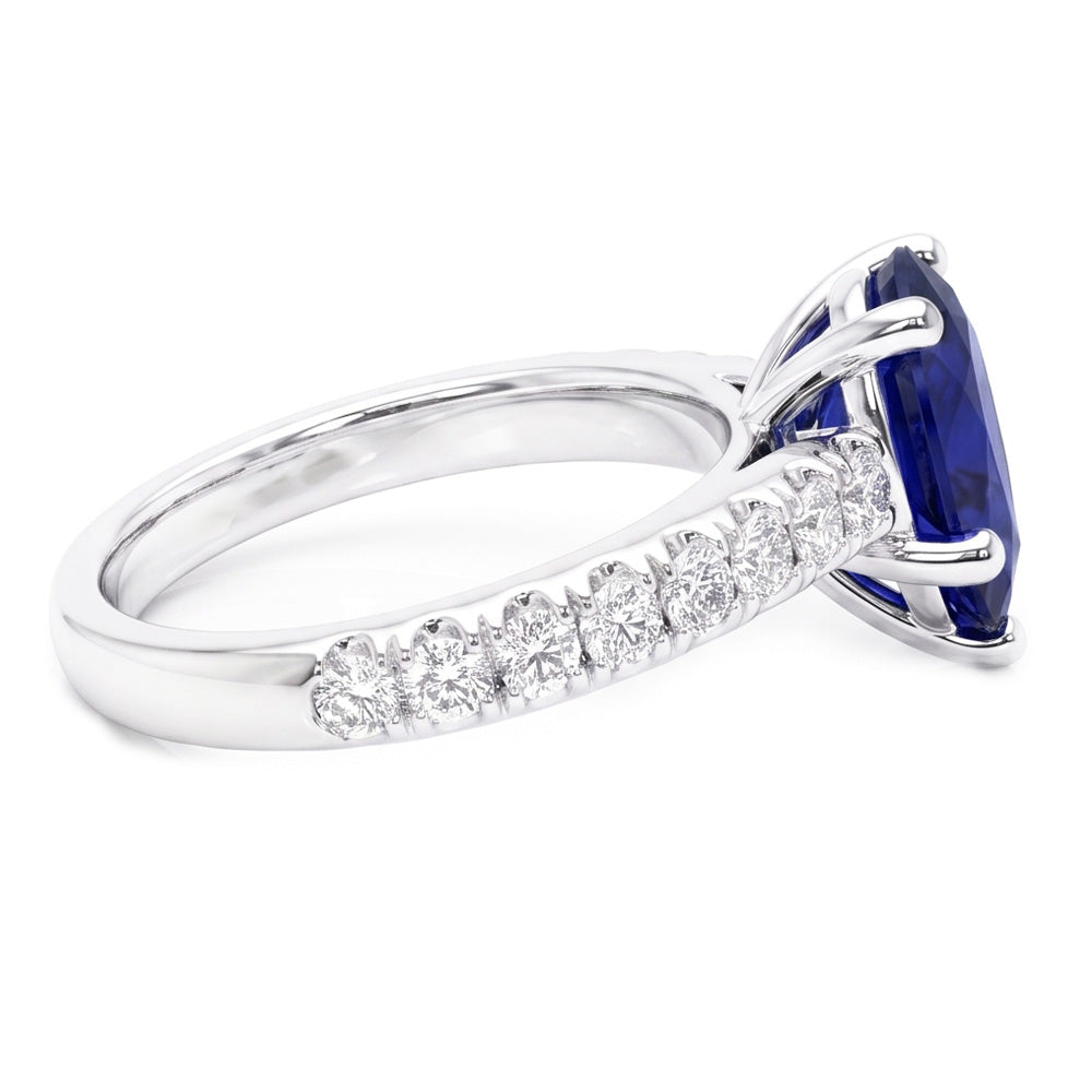 Natural Real ( Not Lab Grown )  Solitaire With Accents Ring Teardrop Style Blue Sapphire 2.50 Carats
