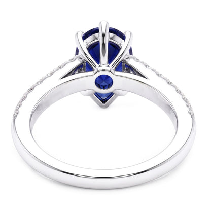 Natural Real ( Not Lab Grown )  Solitaire With Accents Ring Teardrop Style Blue Sapphire 2.50 Carats