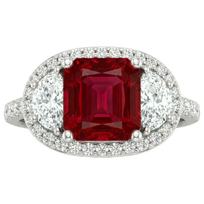 Natural Real ( Not Lab Grown )  Sparkling 3 Carat Princess Red Ruby Three Stone Style Ring WG 14K