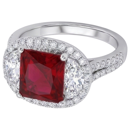 Natural Real ( Not Lab Grown )  Sparkling 3 Carat Princess Red Ruby Three Stone Style Ring WG 14K