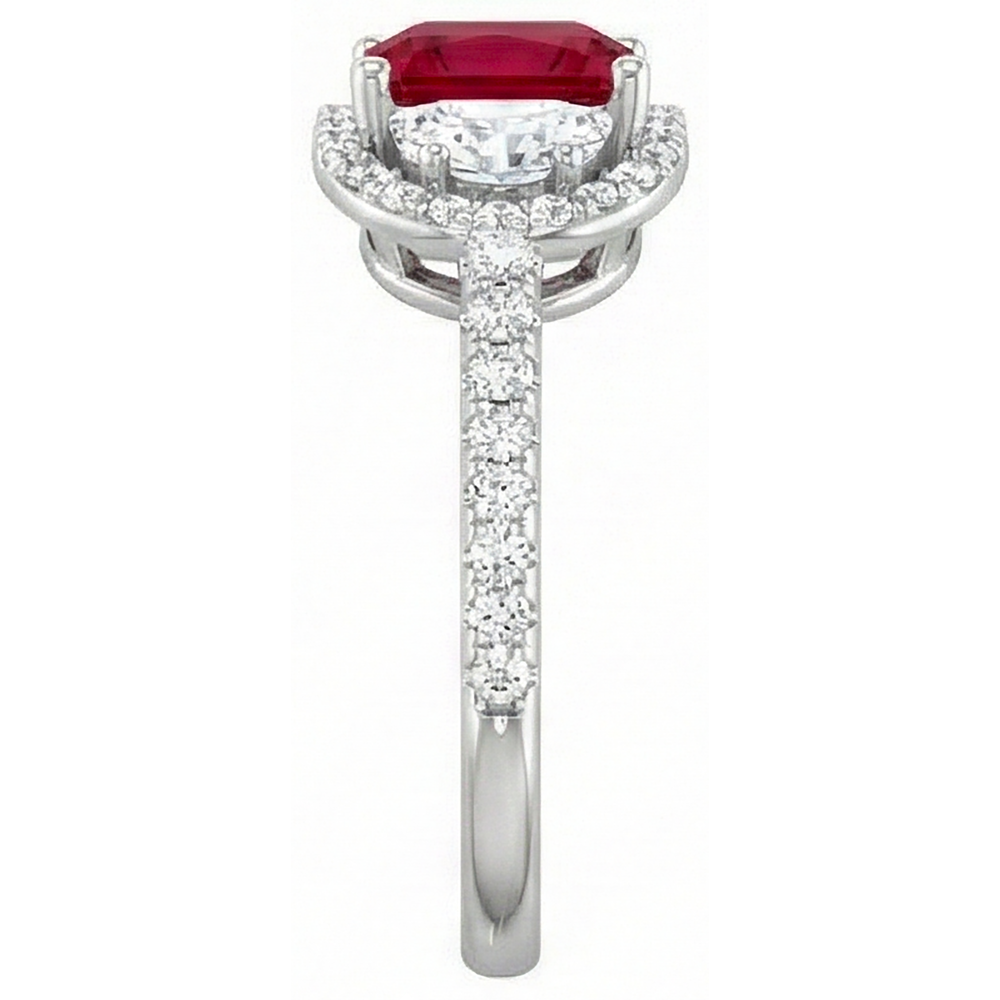 Natural Real ( Not Lab Grown )  Sparkling 3 Carat Princess Red Ruby Three Stone Style Ring WG 14K