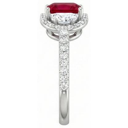 Natural Real ( Not Lab Grown )  Sparkling 3 Carat Princess Red Ruby Three Stone Style Ring WG 14K