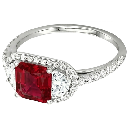 Natural Real ( Not Lab Grown )  Sparkling 3 Carat Princess Red Ruby Three Stone Style Ring WG 14K