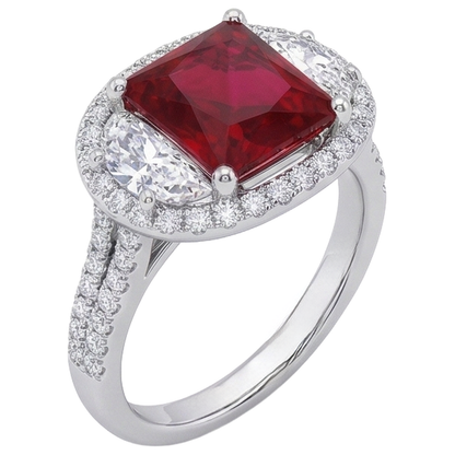 Natural Real ( Not Lab Grown )  Sparkling 3 Carat Princess Red Ruby Three Stone Style Ring WG 14K