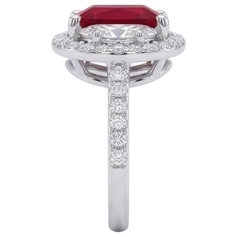 Natural Real ( Not Lab Grown )  Sparkling 3 Carat Princess Red Ruby Three Stone Style Ring WG 14K