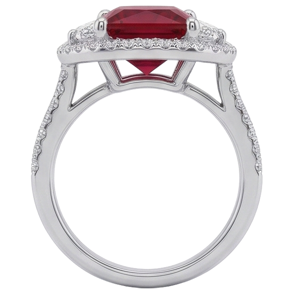 Natural Real ( Not Lab Grown )  Sparkling 3 Carat Princess Red Ruby Three Stone Style Ring WG 14K