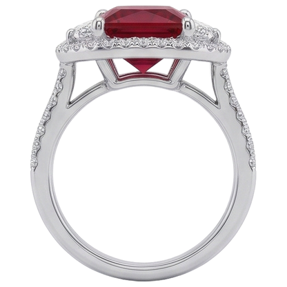 Natural Real ( Not Lab Grown )  Sparkling 3 Carat Princess Red Ruby Three Stone Style Ring WG 14K