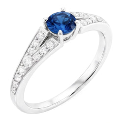 Natural Real ( Not Lab Grown )  Split Shank Round Blue Sapphire Ring White Gold 14K 1.75 Carats