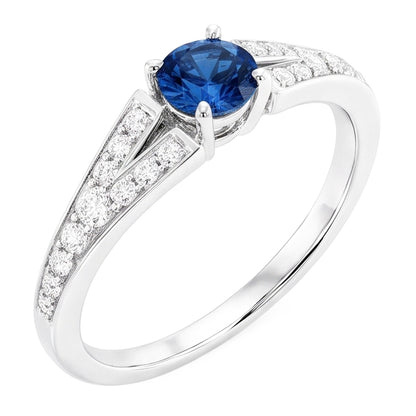 Natural Real ( Not Lab Grown )  Split Shank Round Blue Sapphire Ring White Gold 14K 1.75 Carats