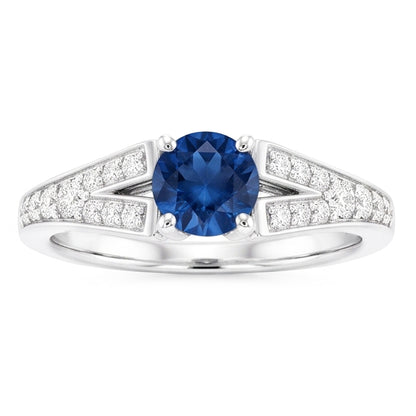 Natural Real ( Not Lab Grown )  Split Shank Round Blue Sapphire Ring White Gold 14K 1.75 Carats