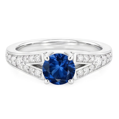 Natural Real ( Not Lab Grown )  Split Shank Round Blue Sapphire Ring White Gold 14K 1.75 Carats