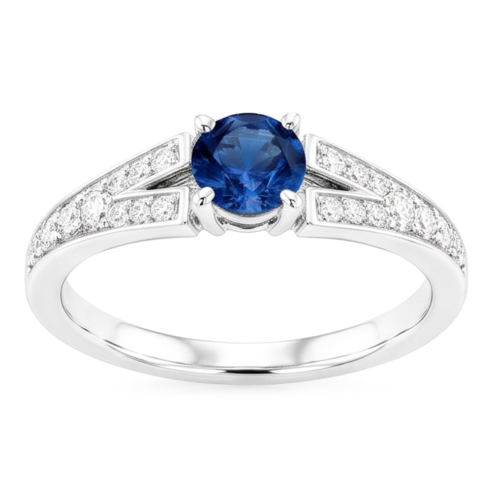 Natural Real ( Not Lab Grown )  Split Shank Round Blue Sapphire Ring White Gold 14K 1.75 Carats