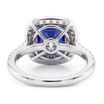 Natural Real ( Not Lab Grown )  Square Cut Double Halo Sri Lankan Sapphire Ring 4.50 Carats White Gold