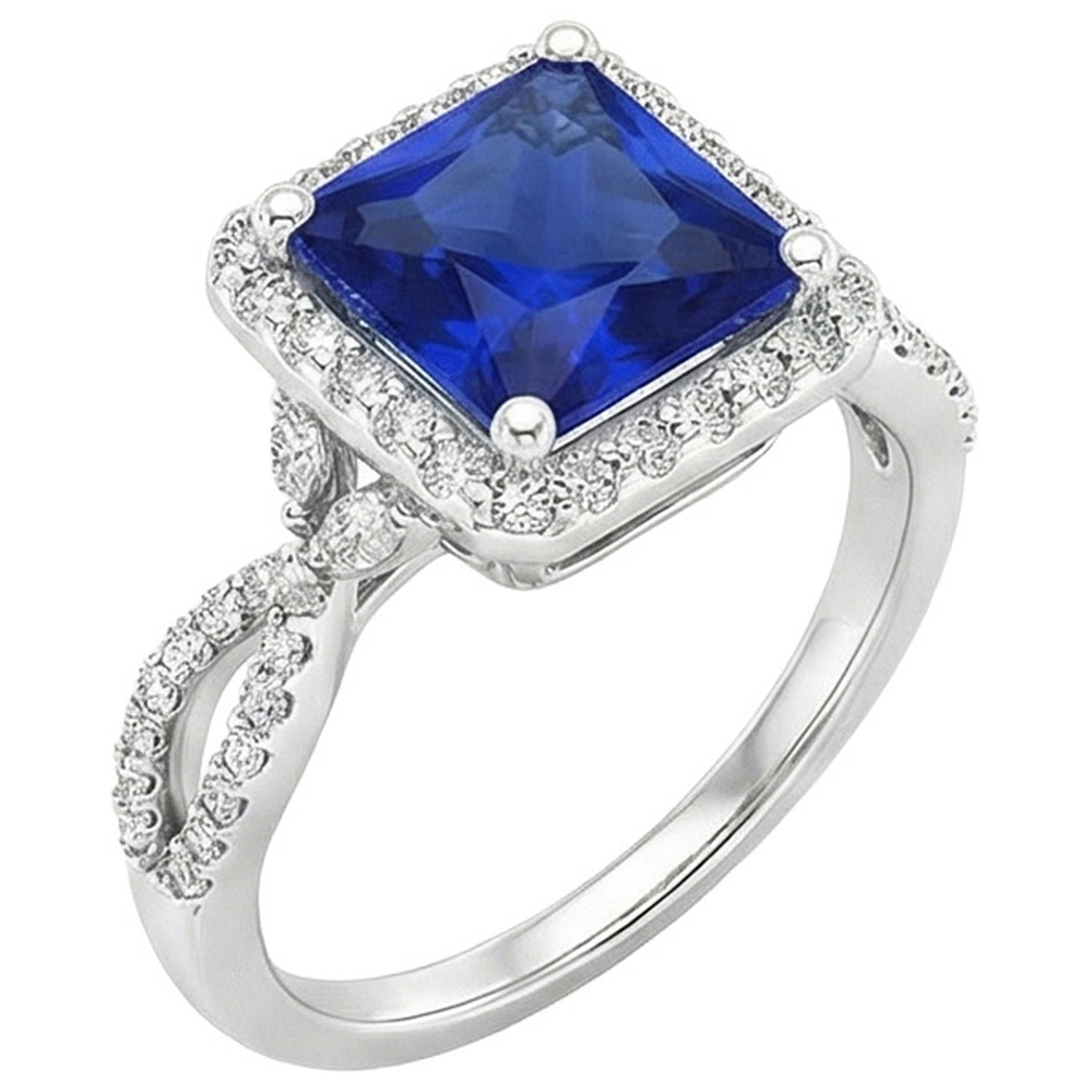 Natural Real ( Not Lab Grown )  Square Designer Blue Sapphire Ring