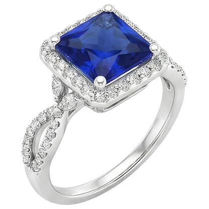 Natural Real ( Not Lab Grown )  Square Designer Blue Sapphire Ring