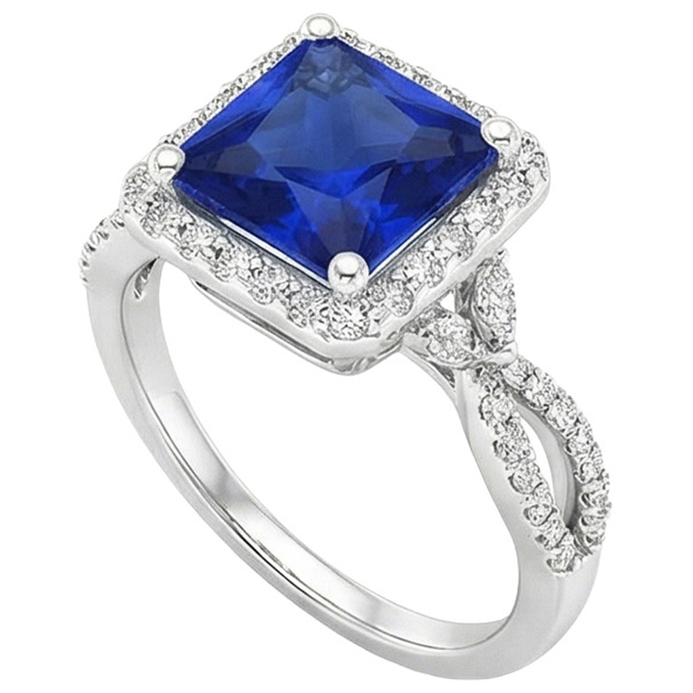 Natural Real ( Not Lab Grown )  Square Designer Blue Sapphire Ring