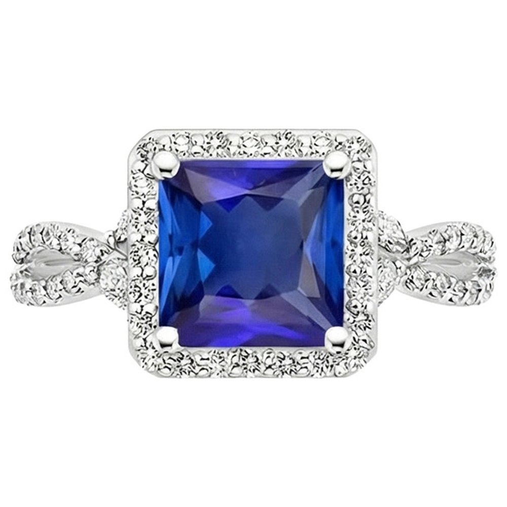 Natural Real ( Not Lab Grown )  Square Designer Blue Sapphire Ring
