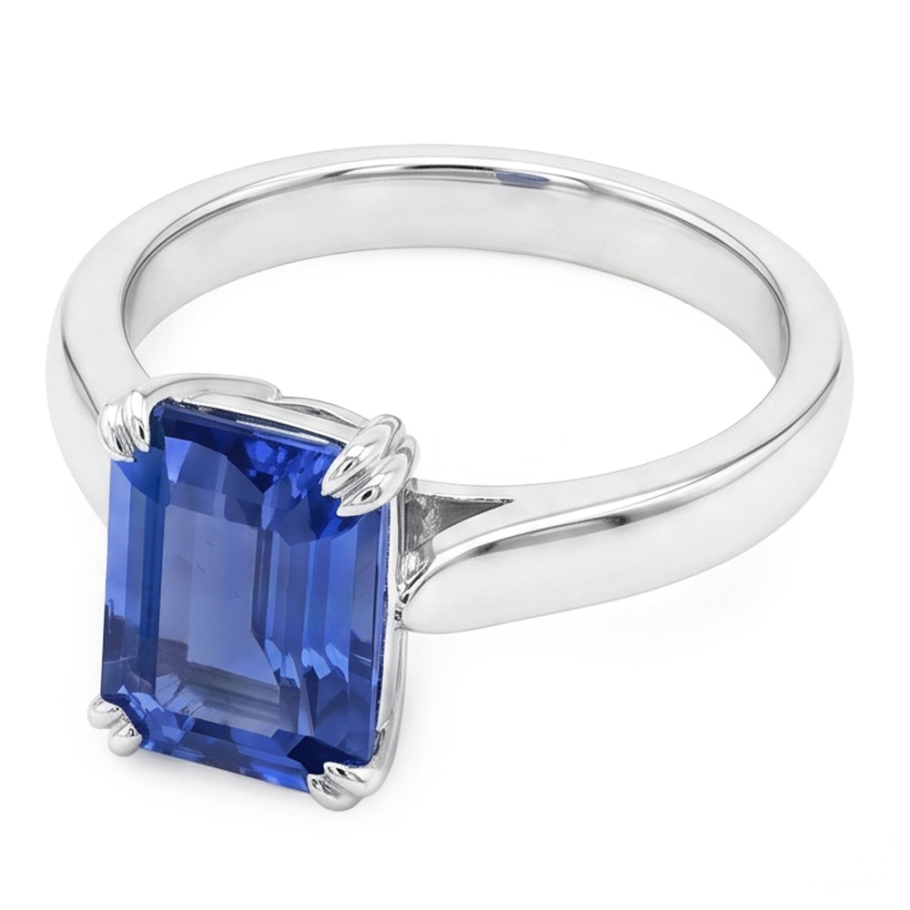 Natural Real ( Not Lab Grown )  Srilanka Sapphire Solitaire Emerald Anniversary Ring 2.50 Carats