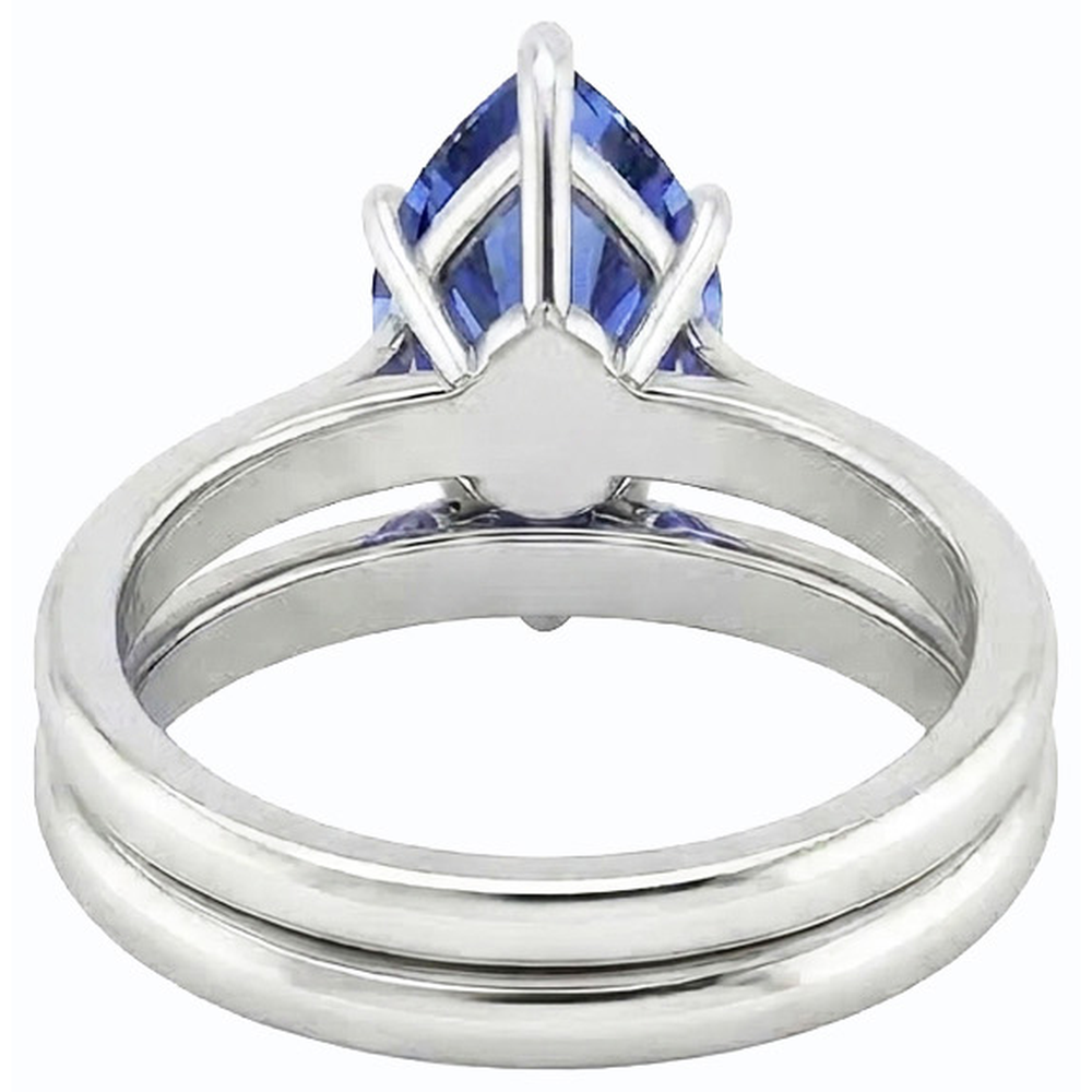 Natural Real ( Not Lab Grown )  Srilanka Sapphire Solitaire Pear Wedding Ring Set 2 Carats