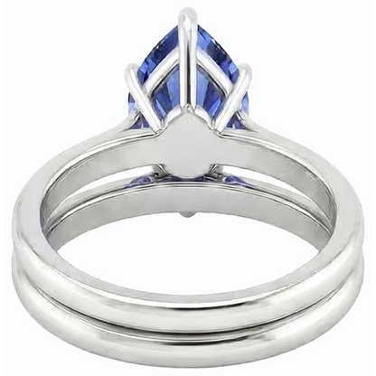 Natural Real ( Not Lab Grown )  Srilanka Sapphire Solitaire Pear Wedding Ring Set 2 Carats