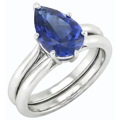 Natural Real ( Not Lab Grown )  Srilanka Sapphire Solitaire Pear Wedding Ring Set 2 Carats