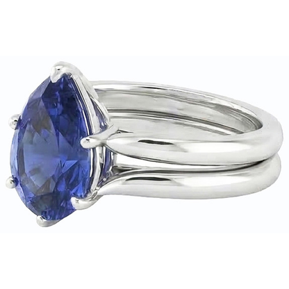Natural Real ( Not Lab Grown )  Srilanka Sapphire Solitaire Pear Wedding Ring Set 2 Carats