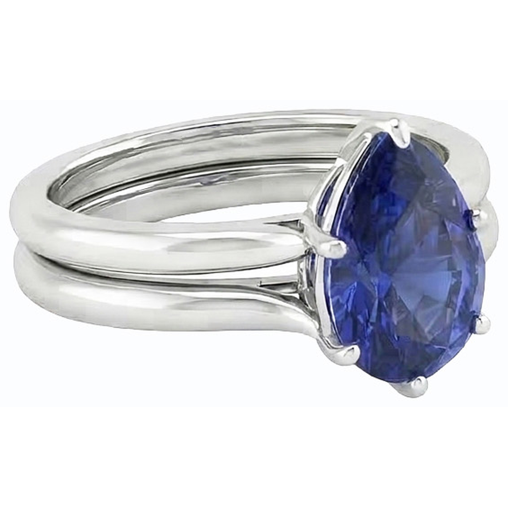 Natural Real ( Not Lab Grown )  Srilanka Sapphire Solitaire Pear Wedding Ring Set 2 Carats