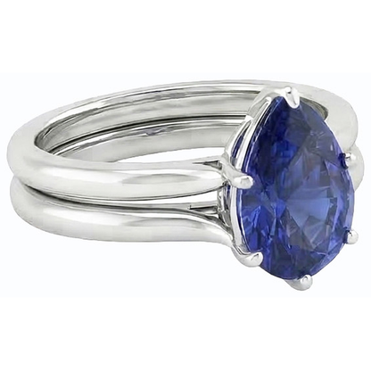 Natural Real ( Not Lab Grown )  Srilanka Sapphire Solitaire Pear Wedding Ring Set 2 Carats