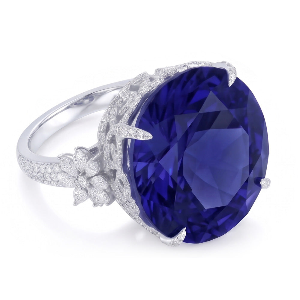 Natural Real ( Not Lab Grown )  Tanzanite Cocktail Ring For Women