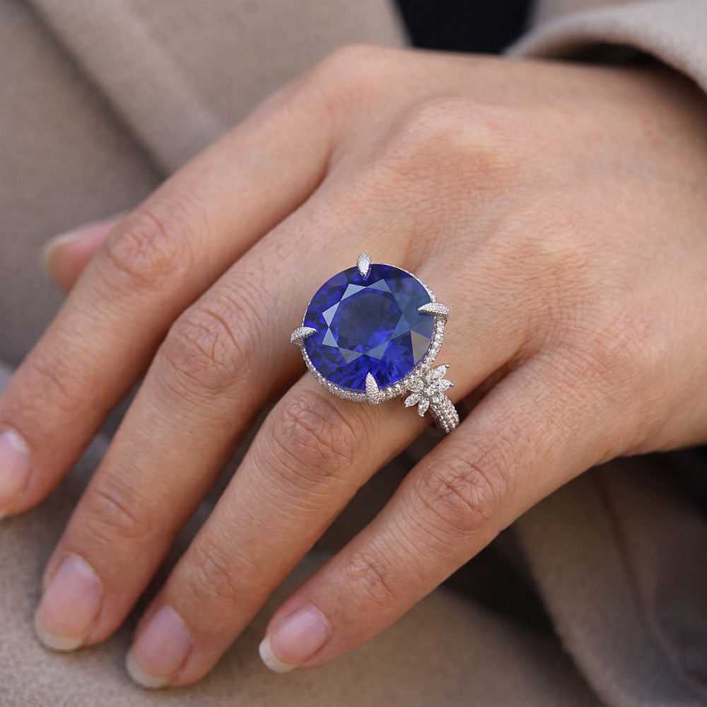 Natural Real ( Not Lab Grown )  Tanzanite Cocktail Ring For Women