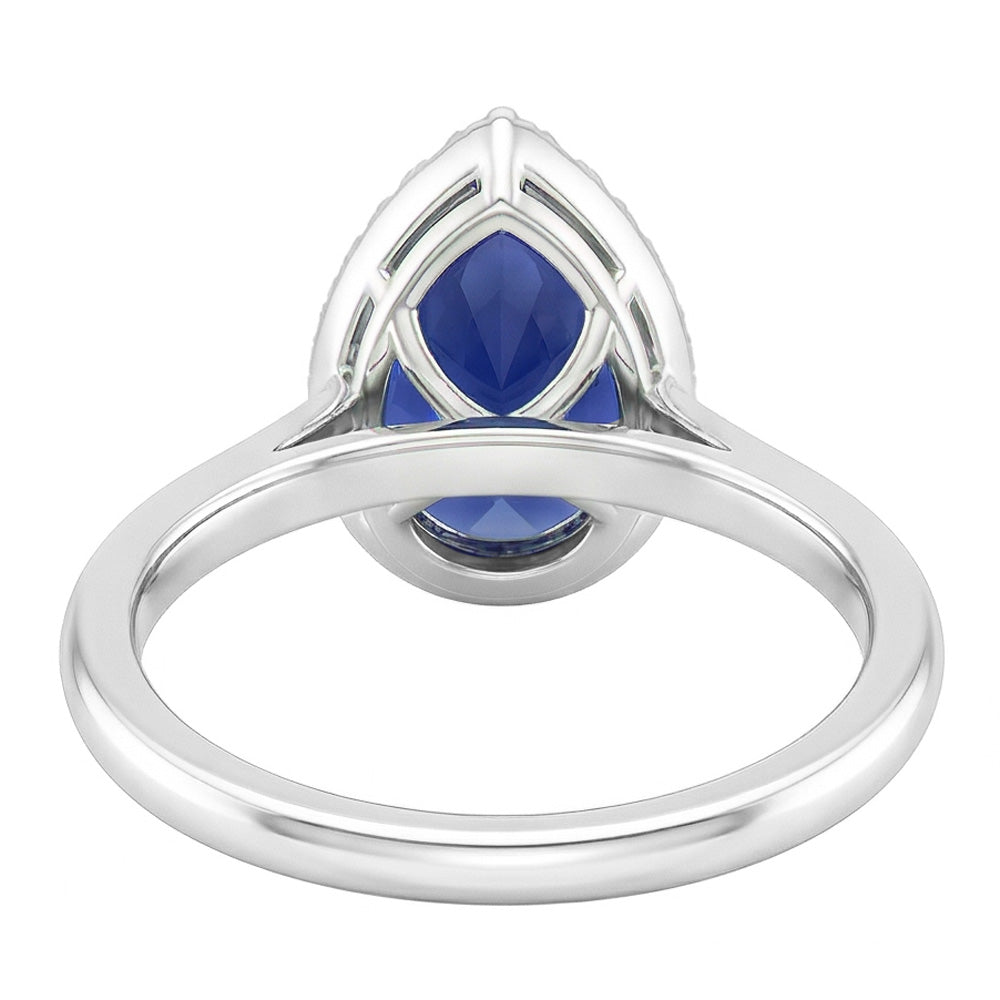 Natural Real ( Not Lab Grown )  Teardrop Blue Sapphire Ring 2 Ct Pear Cut Halo Diamond