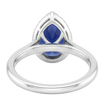 Natural Real ( Not Lab Grown )  Teardrop Blue Sapphire Ring 2 Ct Pear Cut Halo Diamond