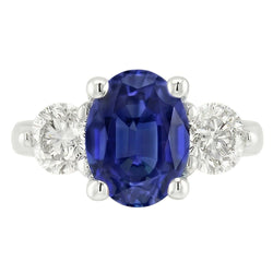 Natural Real ( Not Lab Grown )  Three Stone Anniversary Ring Oval Deep Blue Sapphire 3.50 Carats