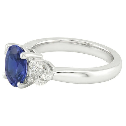 Natural Real ( Not Lab Grown )  Three Stone Anniversary Ring Oval Deep Blue Sapphire 3.50 Carats