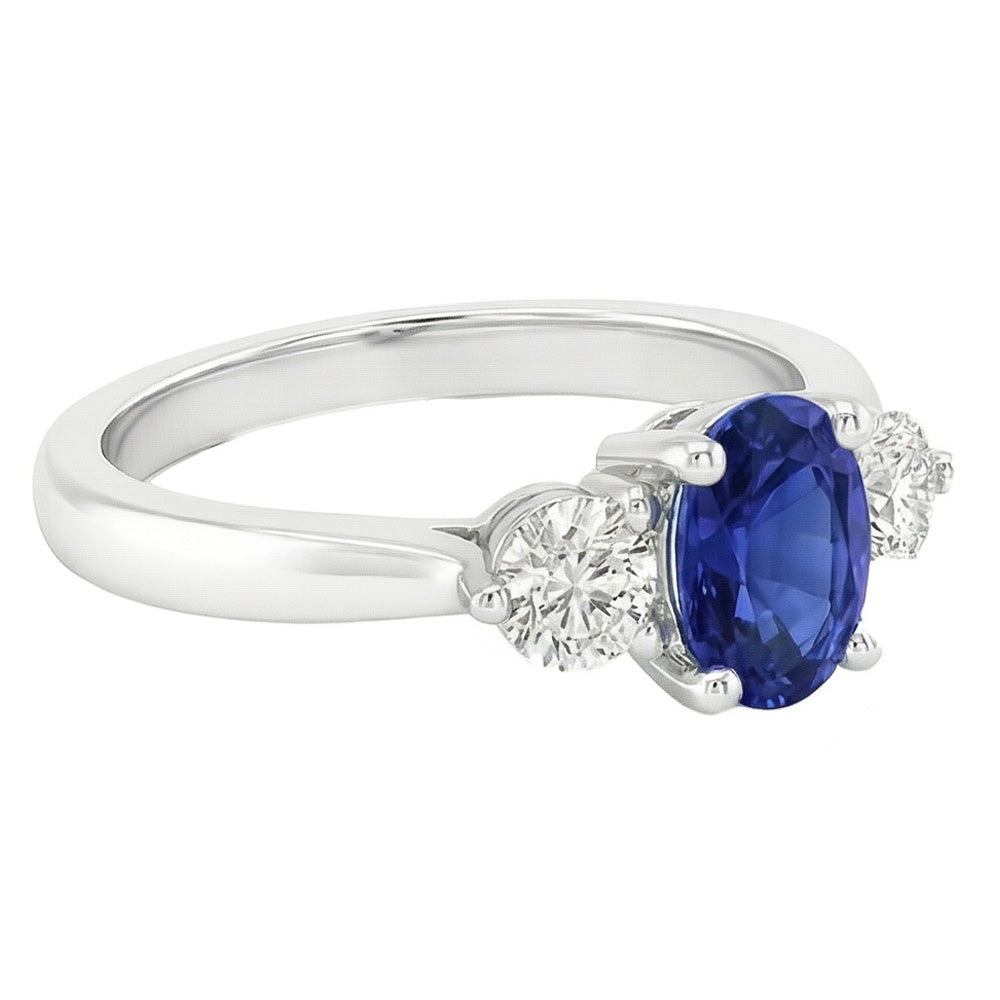 Natural Real ( Not Lab Grown )  Three Stone Anniversary Ring Oval Deep Blue Sapphire 3.50 Carats