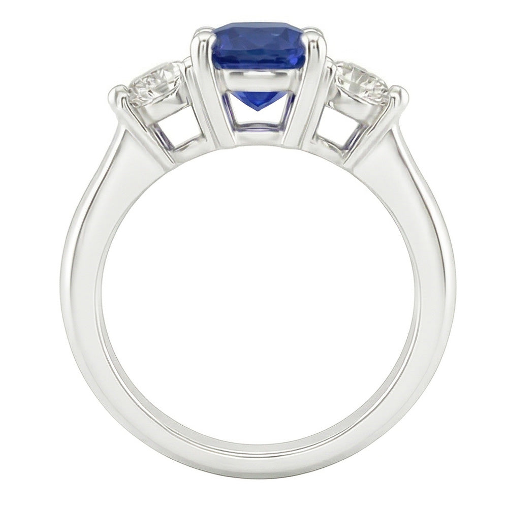 Natural Real ( Not Lab Grown )  Three Stone Anniversary Ring Oval Deep Blue Sapphire 3.50 Carats