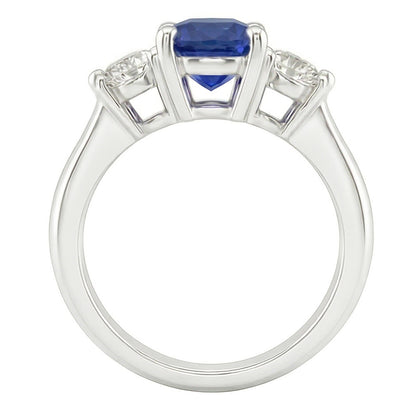 Natural Real ( Not Lab Grown )  Three Stone Anniversary Ring Oval Deep Blue Sapphire 3.50 Carats