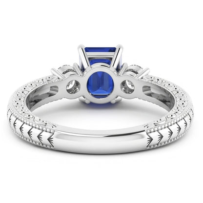 Natural Real ( Not Lab Grown )  Three Stone Antique Style Emerald Sri Lankan Sapphire Ring 1.75 Carats