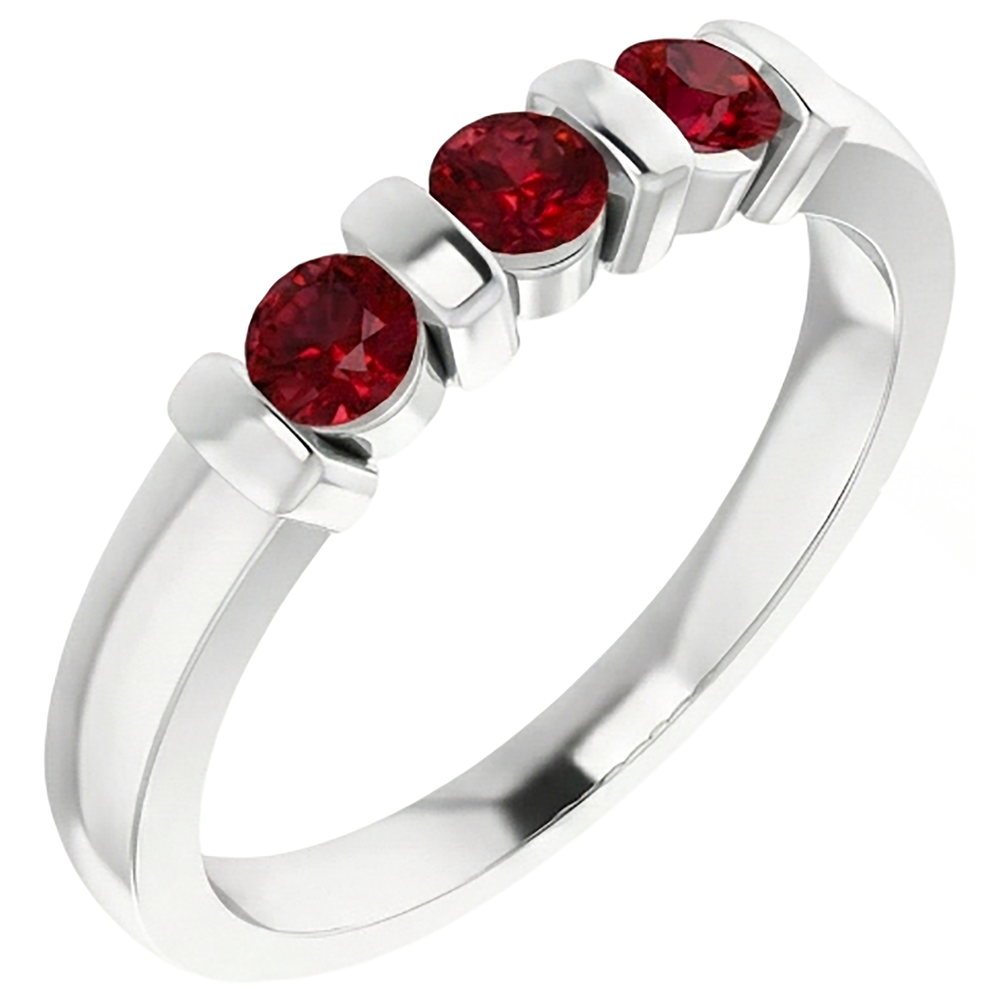 Natural Real ( Not Lab Grown )  Three Stone Burma Ruby Ring 0.90 Carats Bar Setting Jewelry New