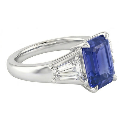 Natural Real ( Not Lab Grown )  Three Stone Emerald Blue Sapphire Engagement Ring Gold 14K