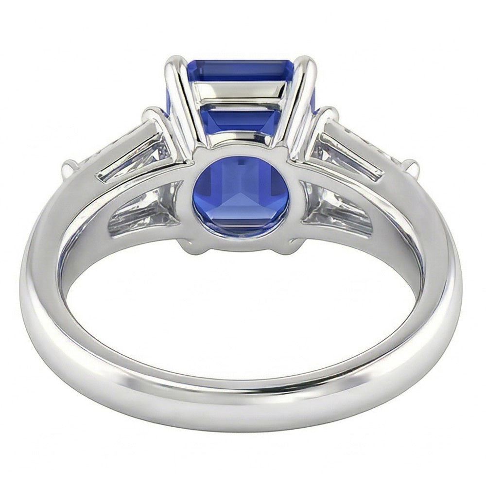 Natural Real ( Not Lab Grown )  Three Stone Emerald Blue Sapphire Engagement Ring Gold 14K
