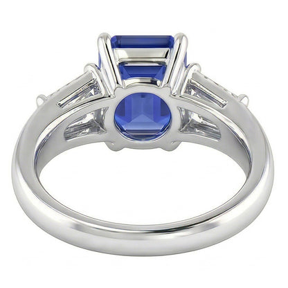 Natural Real ( Not Lab Grown )  Three Stone Emerald Blue Sapphire Engagement Ring Gold 14K