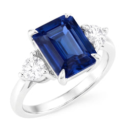 Natural Real ( Not Lab Grown )  Three Stone Engagement Ring Emerald Sri Lankan Sapphire 2.50 Carats