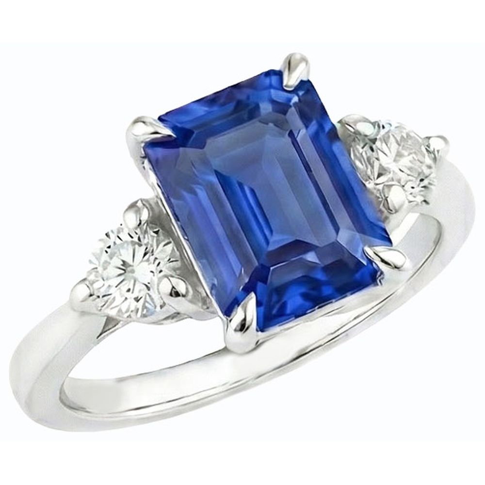 Natural Real ( Not Lab Grown )  Three Stone Engagement Ring Emerald Sri Lankan Sapphire 2.50 Carats