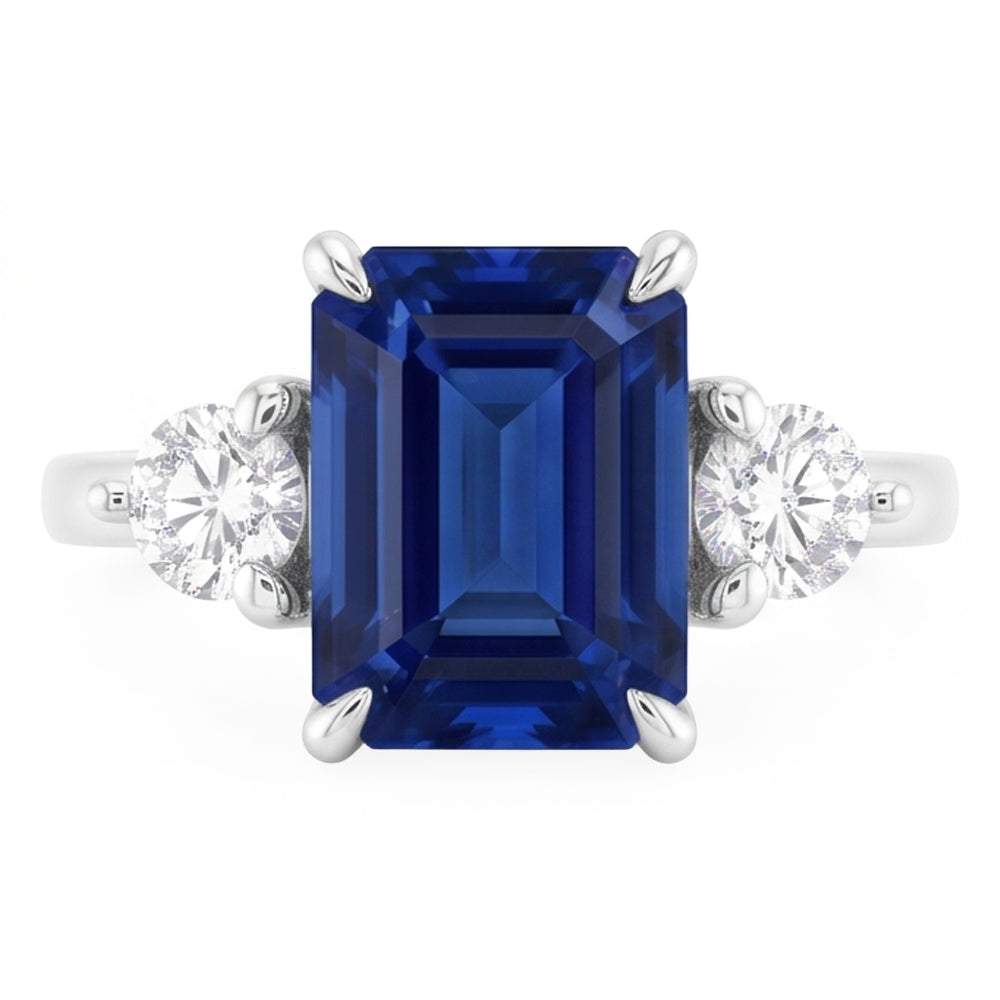 Natural Real ( Not Lab Grown )  Three Stone Engagement Ring Emerald Sri Lankan Sapphire 2.50 Carats