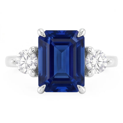 Natural Real ( Not Lab Grown )  Three Stone Engagement Ring Emerald Sri Lankan Sapphire 2.50 Carats
