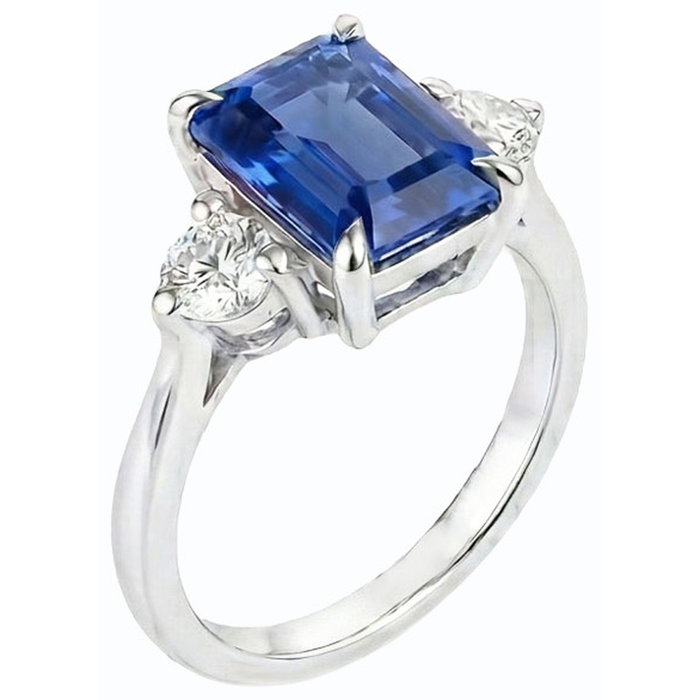 Natural Real ( Not Lab Grown )  Three Stone Engagement Ring Emerald Sri Lankan Sapphire 2.50 Carats