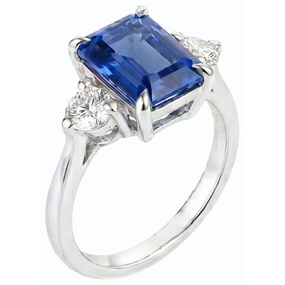 Natural Real ( Not Lab Grown )  Three Stone Engagement Ring Emerald Sri Lankan Sapphire 2.50 Carats