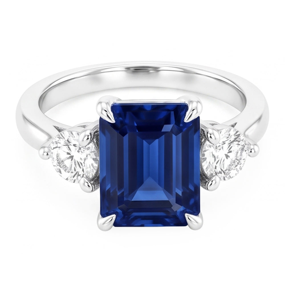 Natural Real ( Not Lab Grown )  Three Stone Engagement Ring Emerald Sri Lankan Sapphire 2.50 Carats