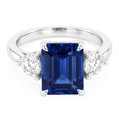 Natural Real ( Not Lab Grown )  Three Stone Engagement Ring Emerald Sri Lankan Sapphire 2.50 Carats